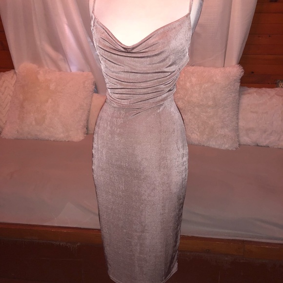 slinky cowl neck midi dress